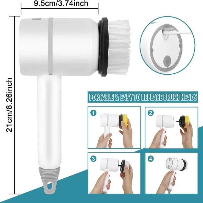 Electric Cleaning Brush Cordless 3-Speed Interchangeable Heads