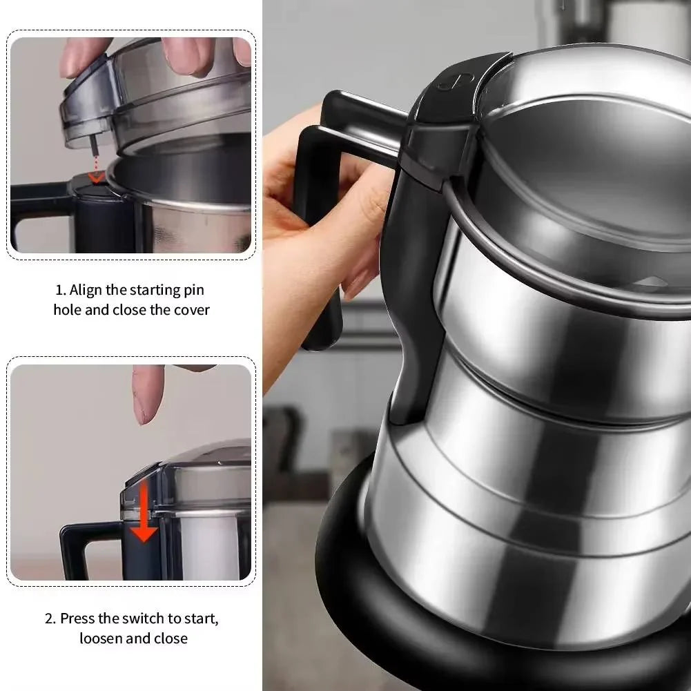 Electric Coffee Grinder Stainless Steel Six Spiral Blades