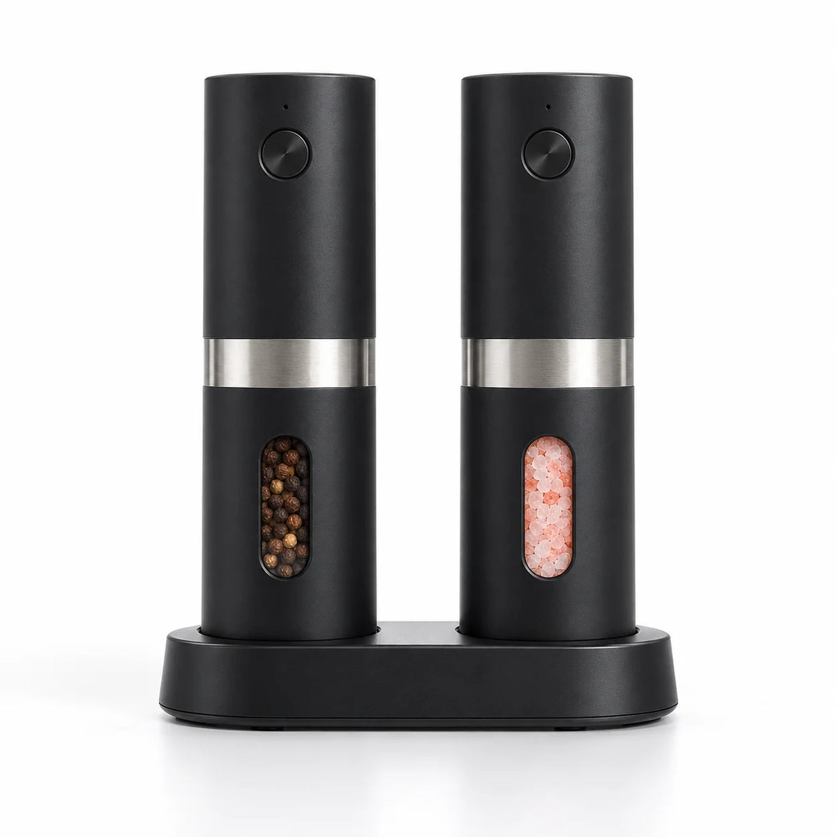Electric Salt and Pepper Mill Set Rechargeable Adjustable Grind LED Light With Charging Base