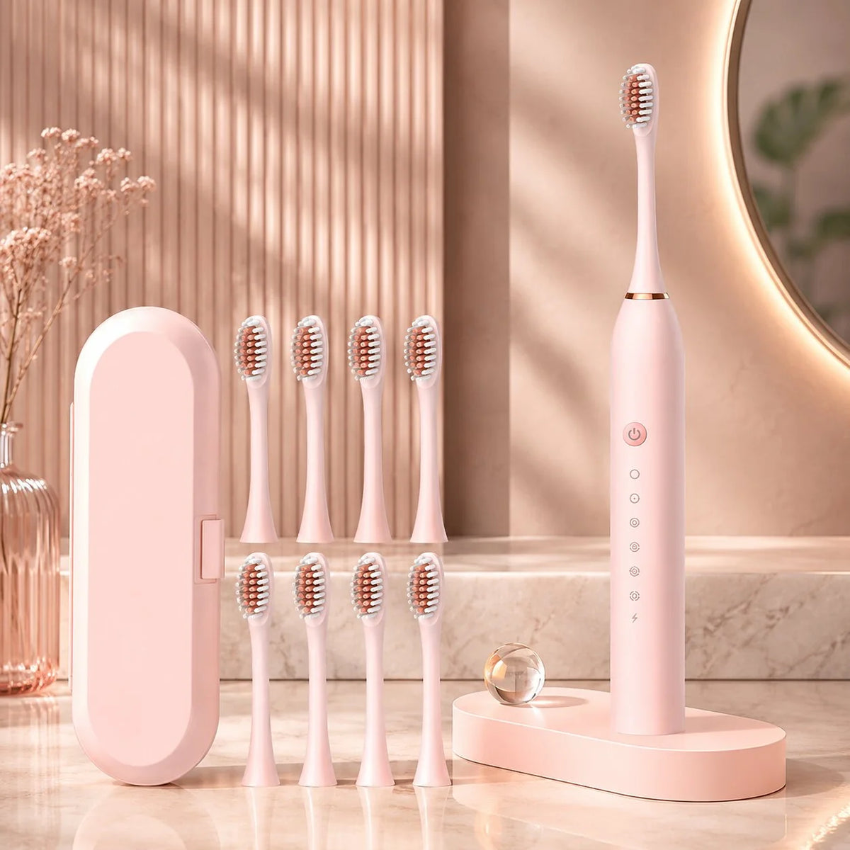 Electric Toothbrush Quiet Sonic USB Rechargeable 8 Replacement Heads