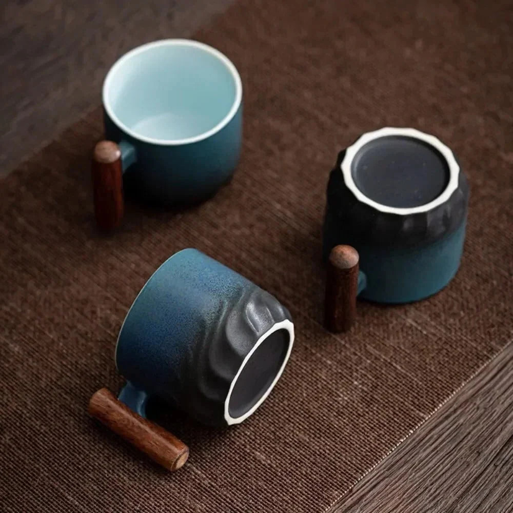Espresso Cup Ceramic Wooden Handle 2.7 Oz Dishwasher-Safe