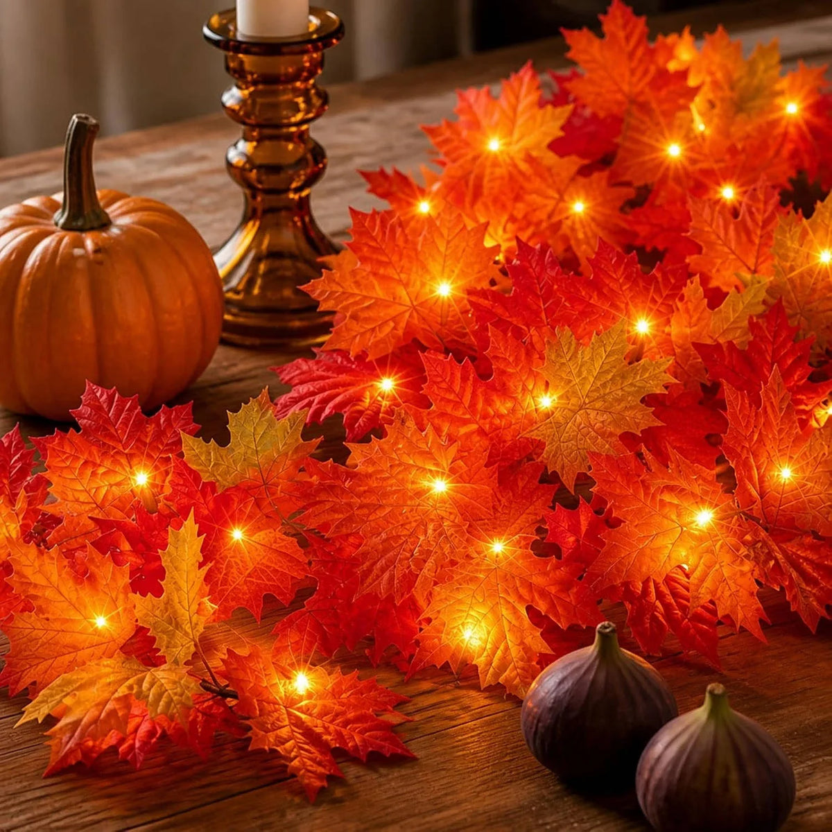 Fall Garland with 50 Orange Lights 9 Ft IP44 Rated
