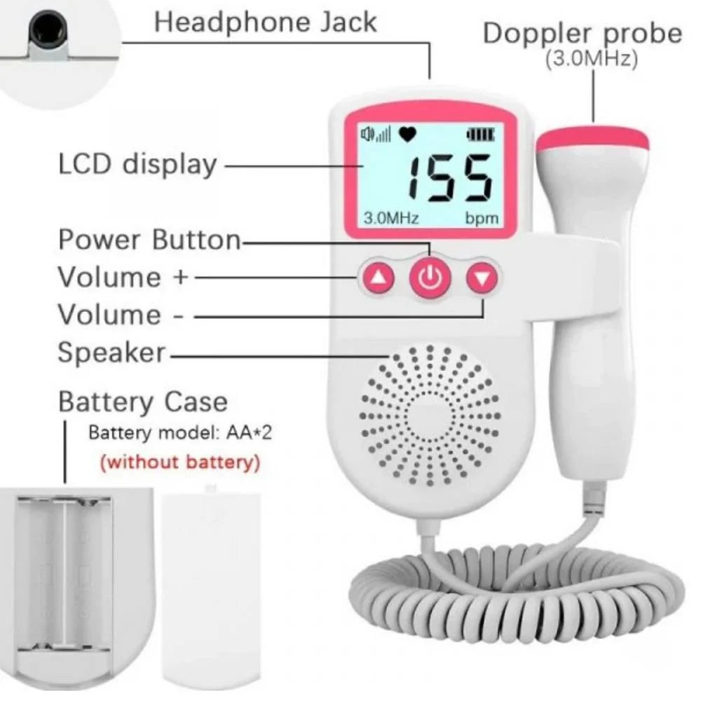 Fetal Doppler Monitor 3-Mode Backlit LCD Portable