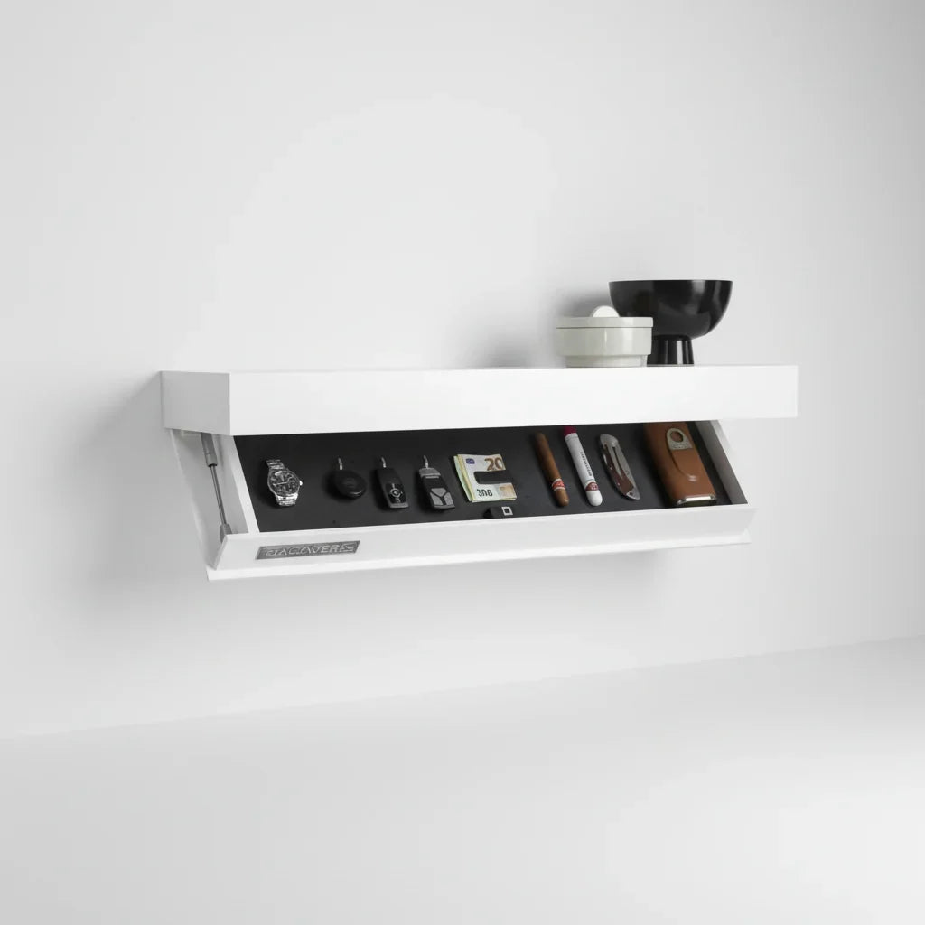 Floating Wall Shelf Solid Wood Concealed Storage Compartment