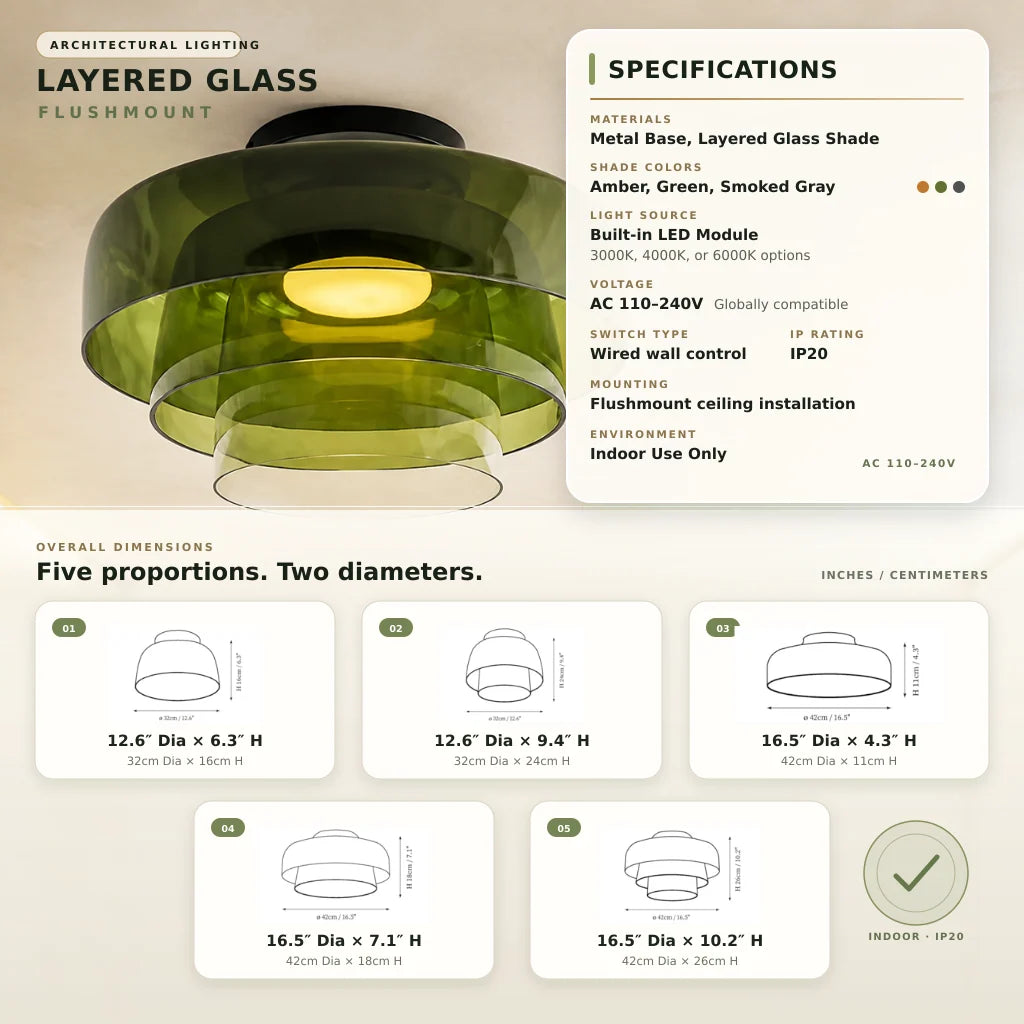 Flushmount Ceiling Light Layered Glass Integrated LED