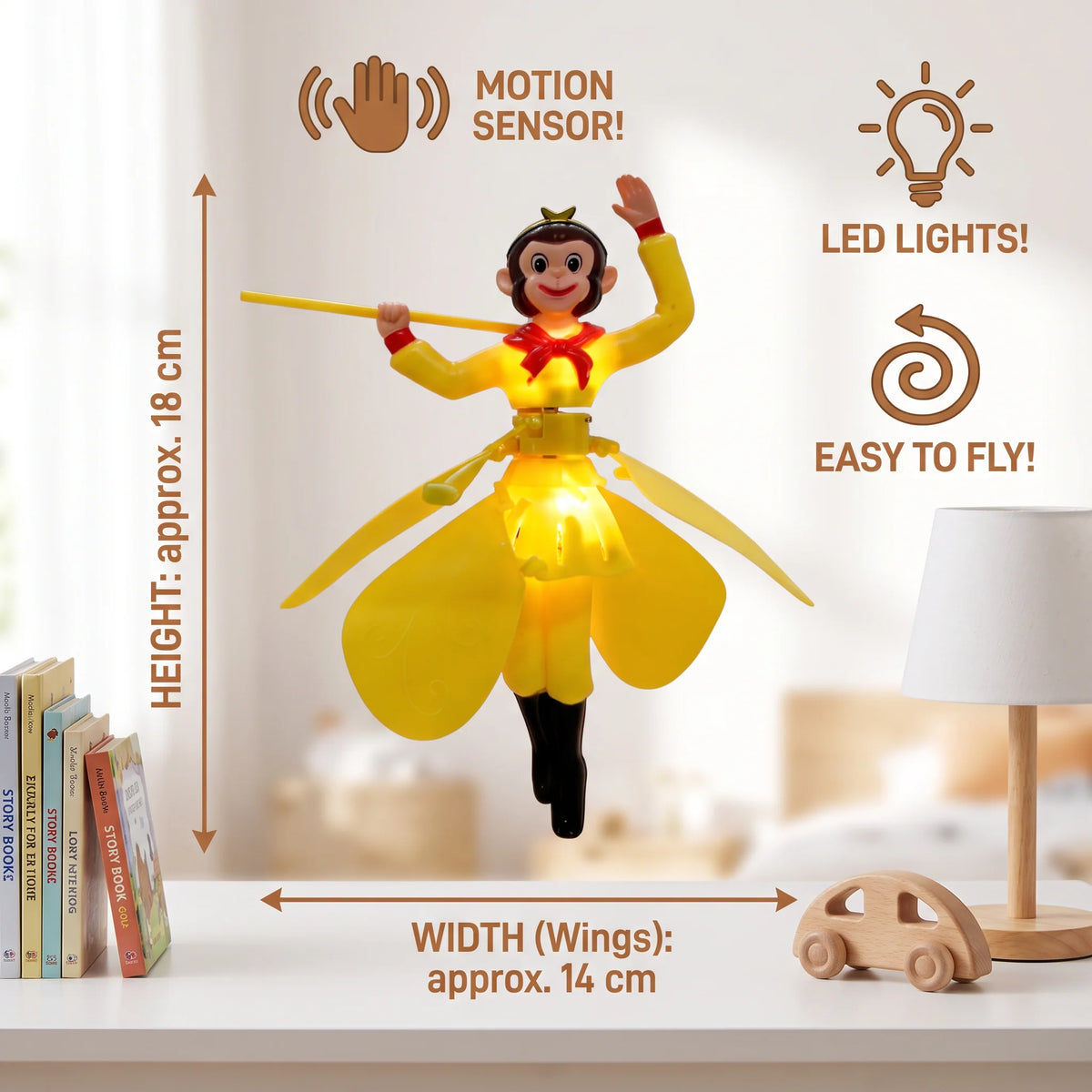 Flying Monkey Toy Motion Sensor Hovering LED Lights