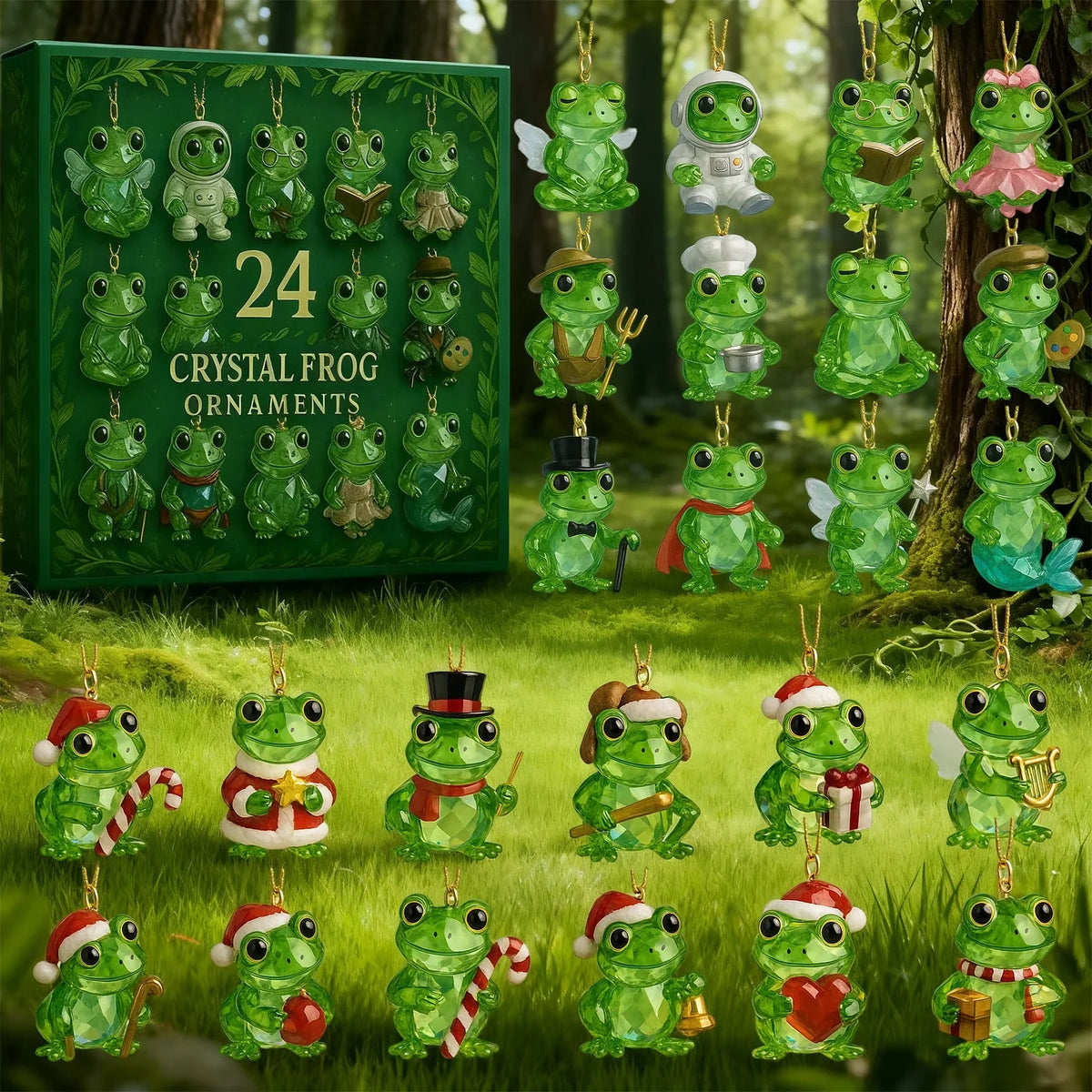 Frog Figurine Advent Calendar Hand-Polished Crystal Set of 24
