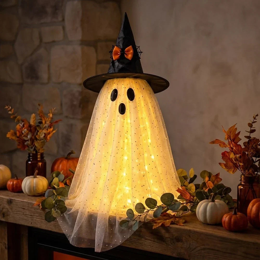 Ghost Decoration Sparkly Tulle Golden Glow Battery-Powered