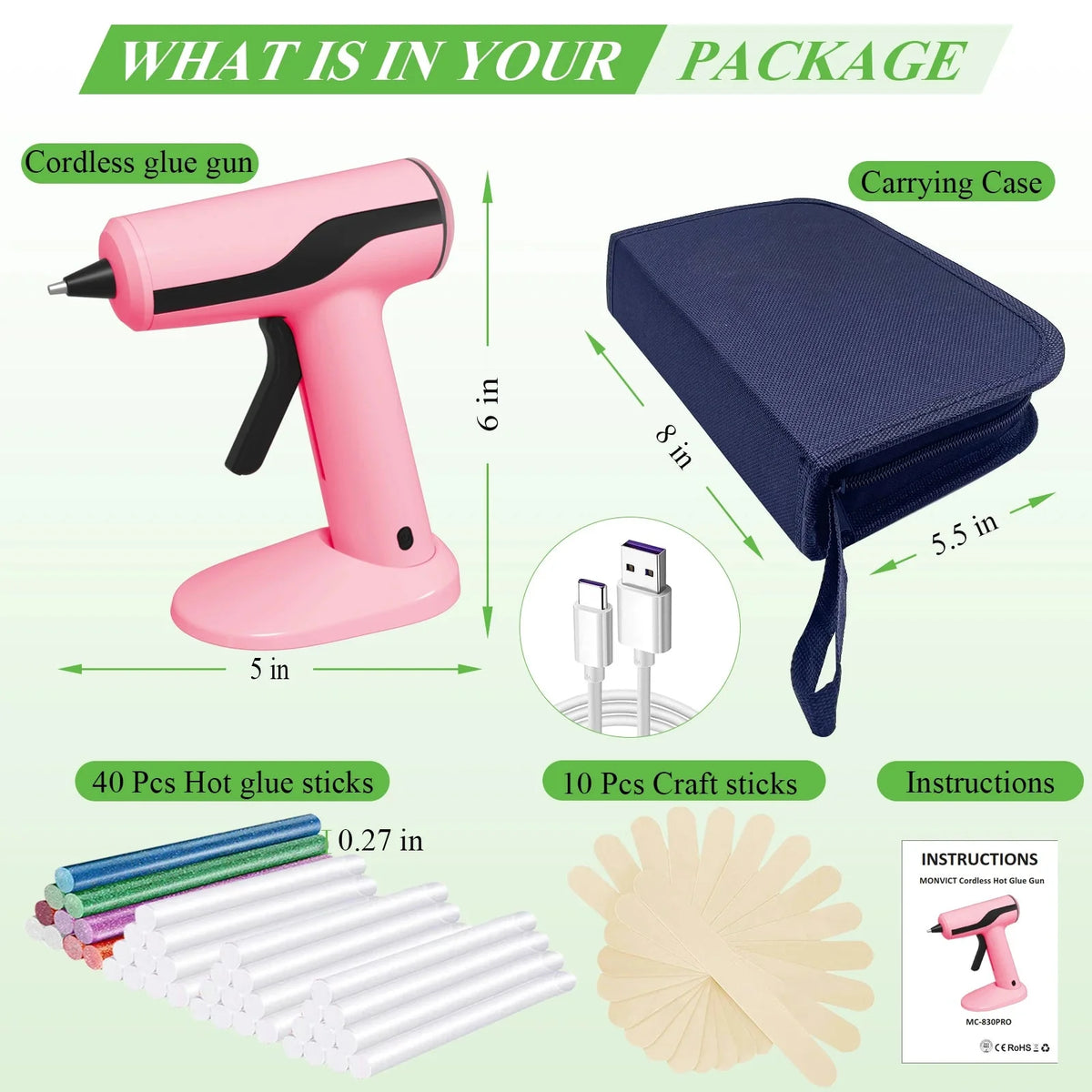 Glue Gun Rechargeable Anti-Drip Magnetic Base 60-Minute Runtime