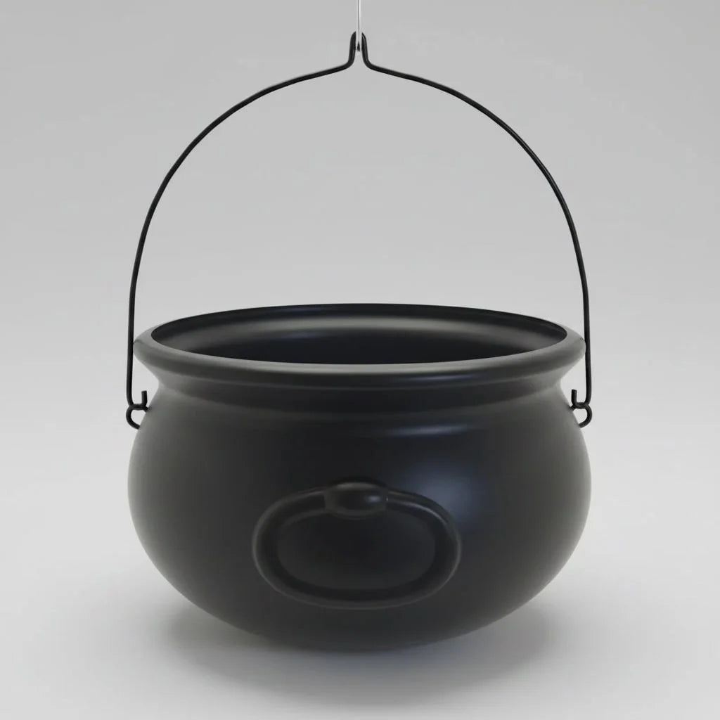 Halloween Cauldron Bucket Matte Black Plastic 12-Inch Reusable