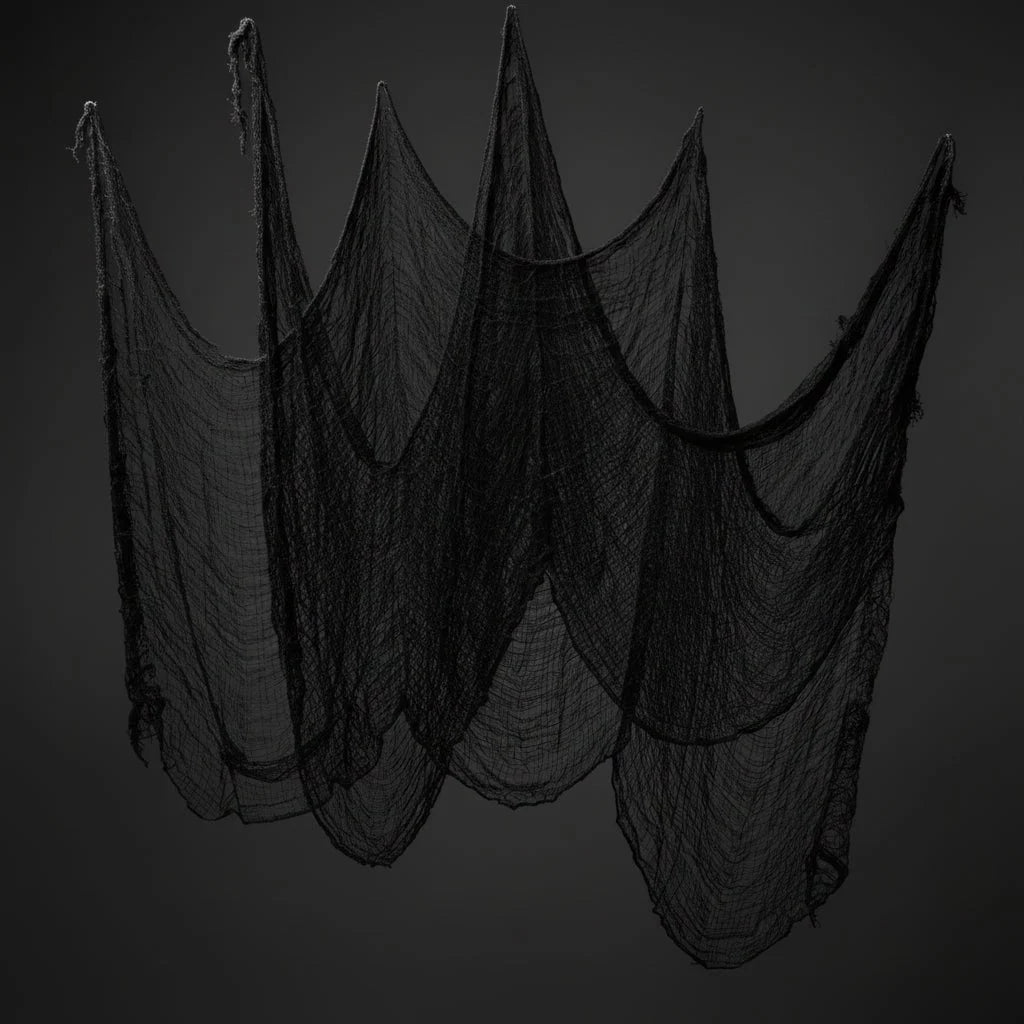 Halloween Decoration Netting Black Semi-Sheer Frayed Edges