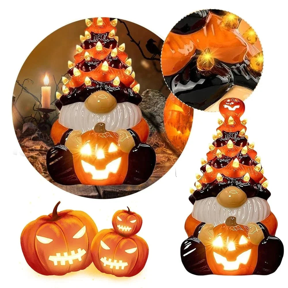 Halloween Gnome Figurine Ceramic Battery-Operated LED Lights
