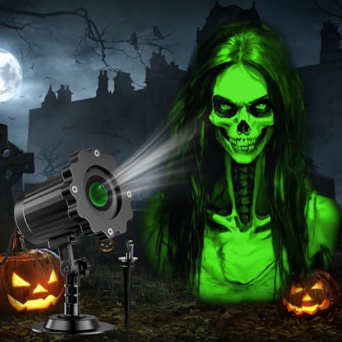 Halloween Projector Light Moving 3D Green Skull Ghost IP55 Weather-Resistant