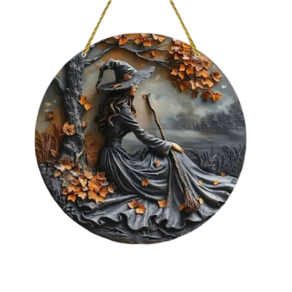 Halloween Wall Plaque Metal 3D Witch Relief Indoor Outdoor Decor