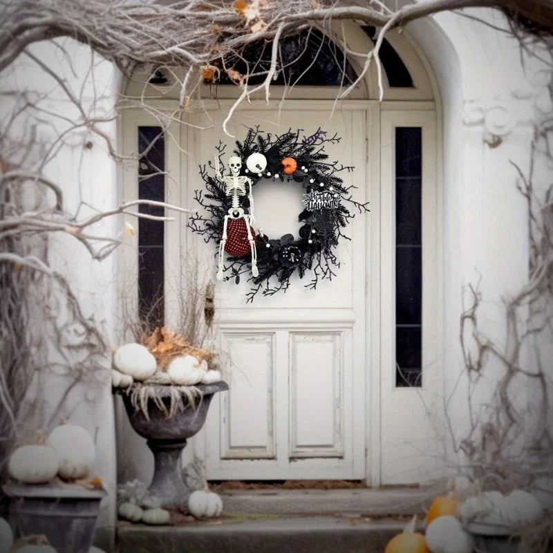 Halloween Wreath Skeleton & Pumpkin Spiderweb Design