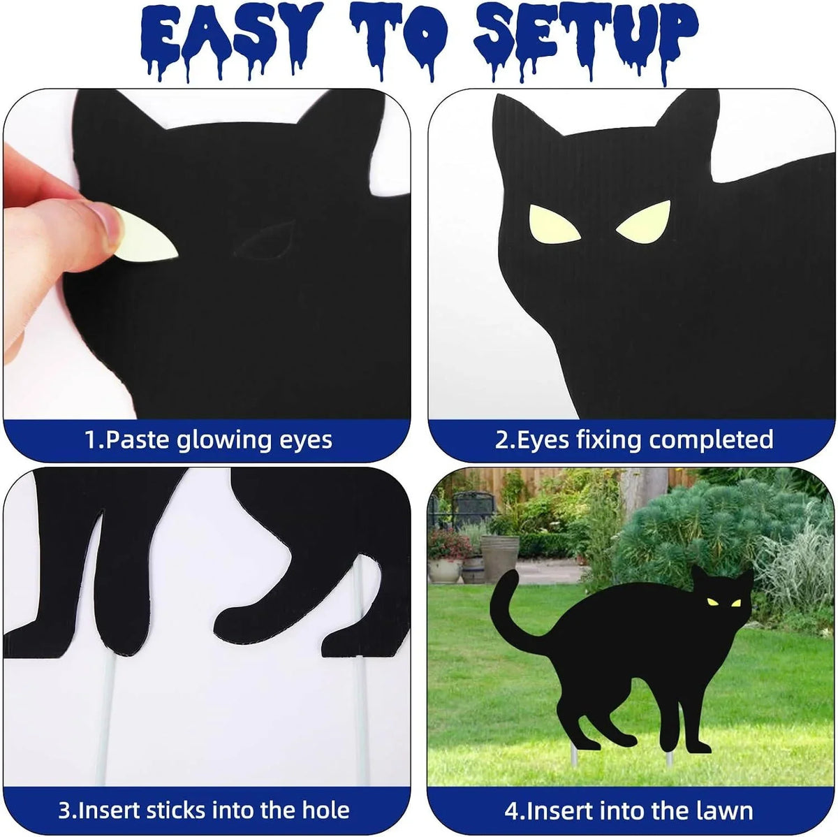 Halloween Yard Signs Glow-in-the-Dark Eyes Weather-Resistant Set of 6