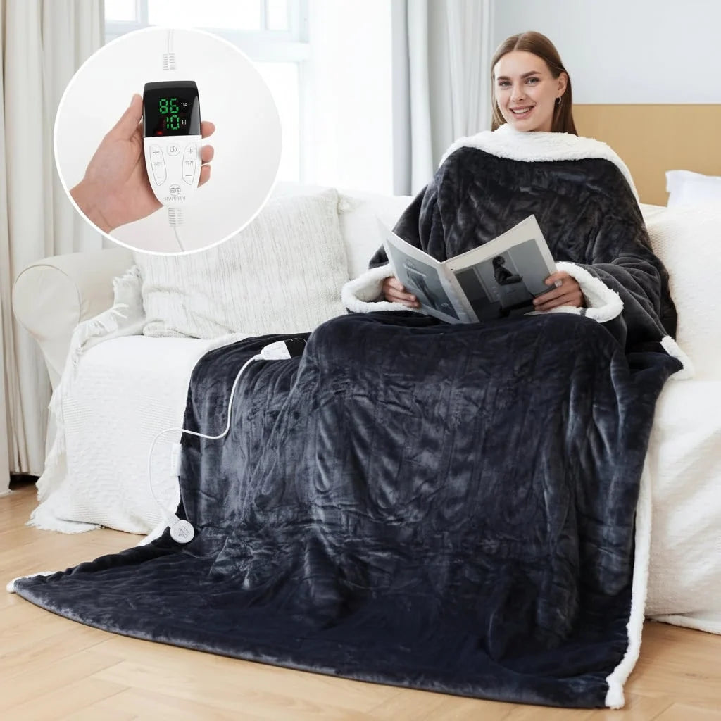 Heated Wearable Blanket With Sleeves & Foot Pocket