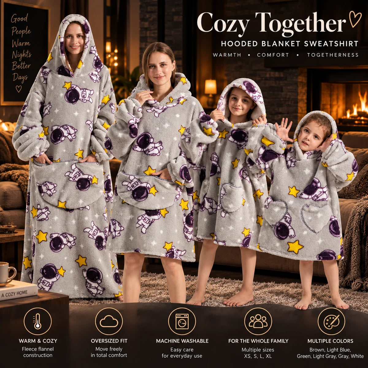 Hoodie Blanket Oversized Wearable Fleece & Flannel Machine Washable