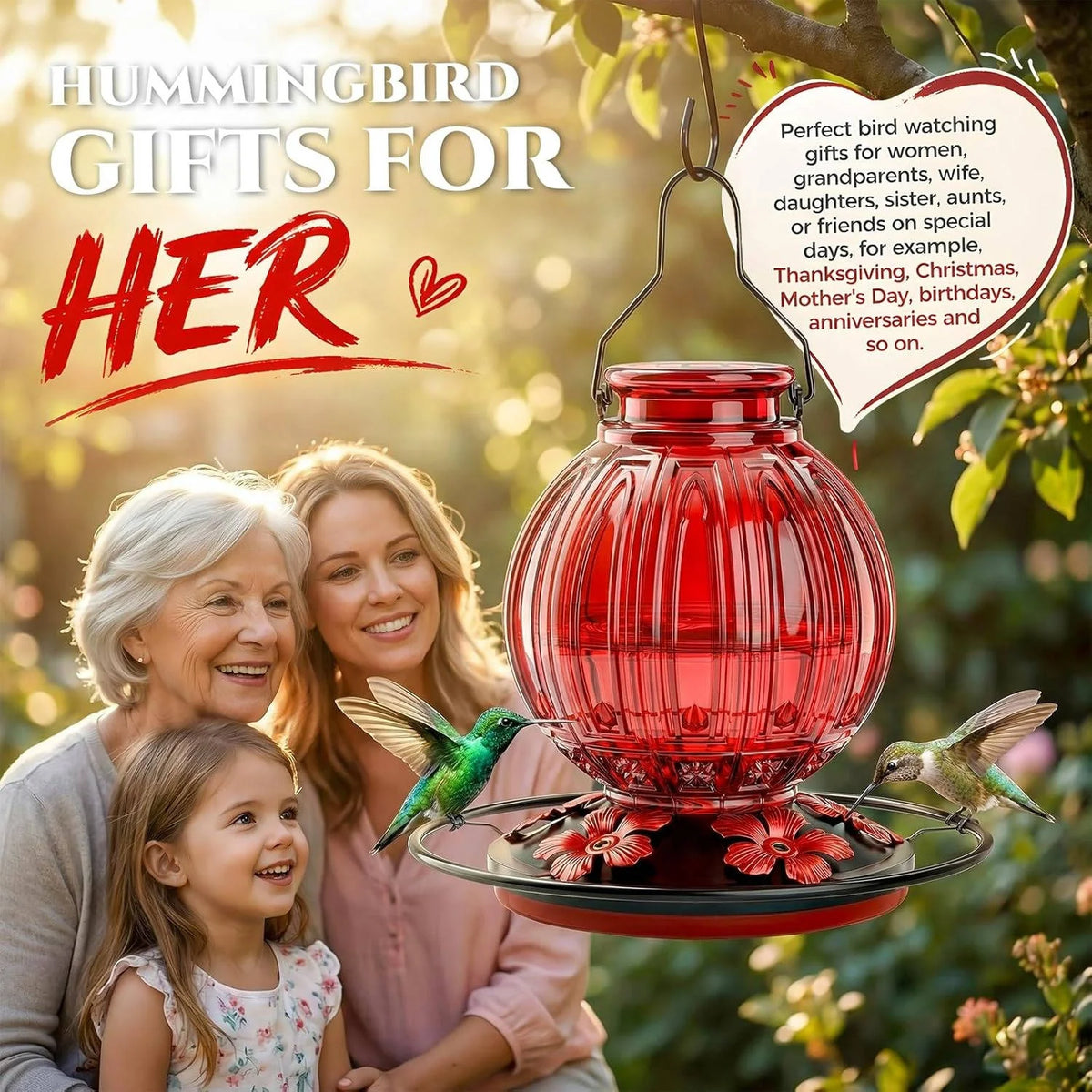 Hummingbird Feeder Glass Leakproof 26 Oz Five Ports