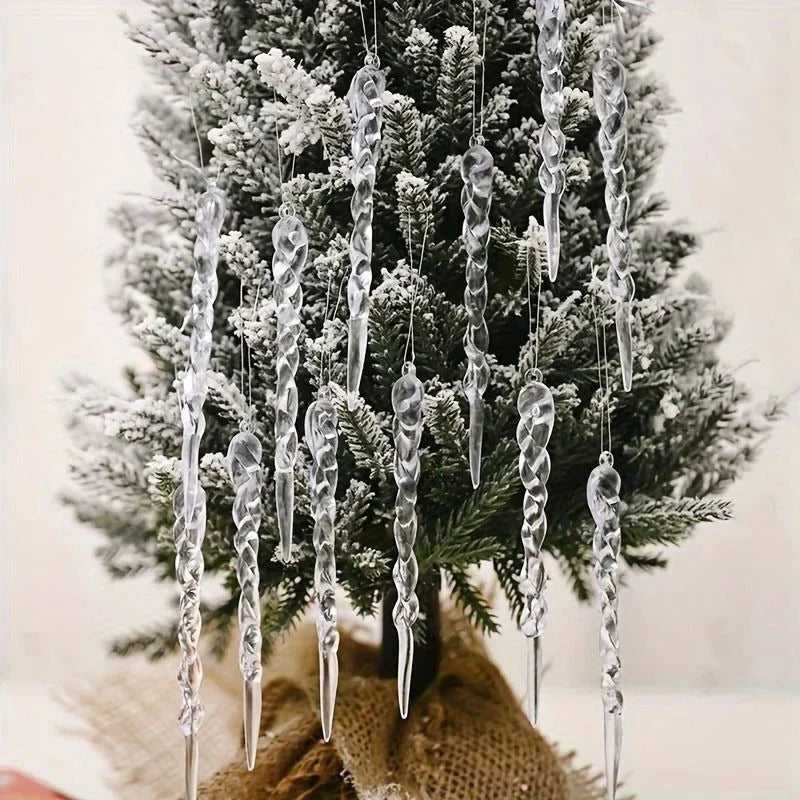 Icicle Ornaments Shatter-Resistant Plastic Set of 12