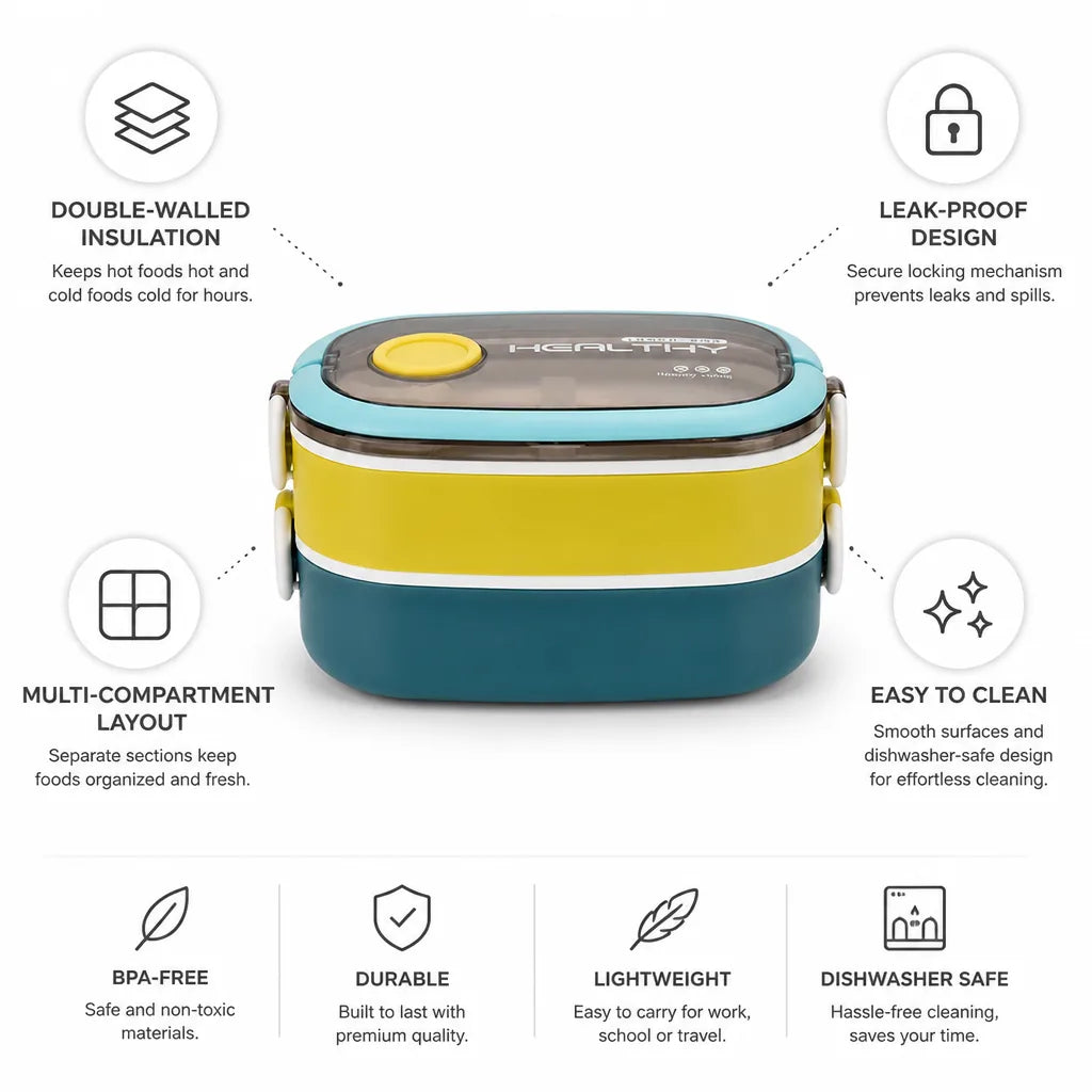 Insulated Food Container Double-Walled Divided Leak-Proof