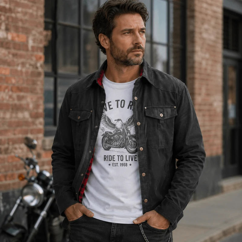 Jacket Lightweight Button-Up Plaid Lining Functional Pockets