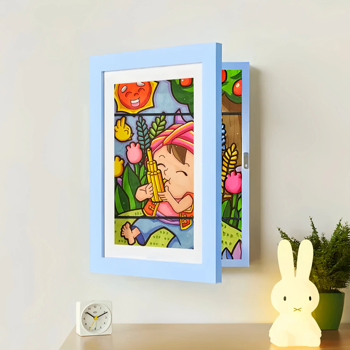 Kids Art Frame Rotating Display Magnetic Latch & 150-Sheet Storage