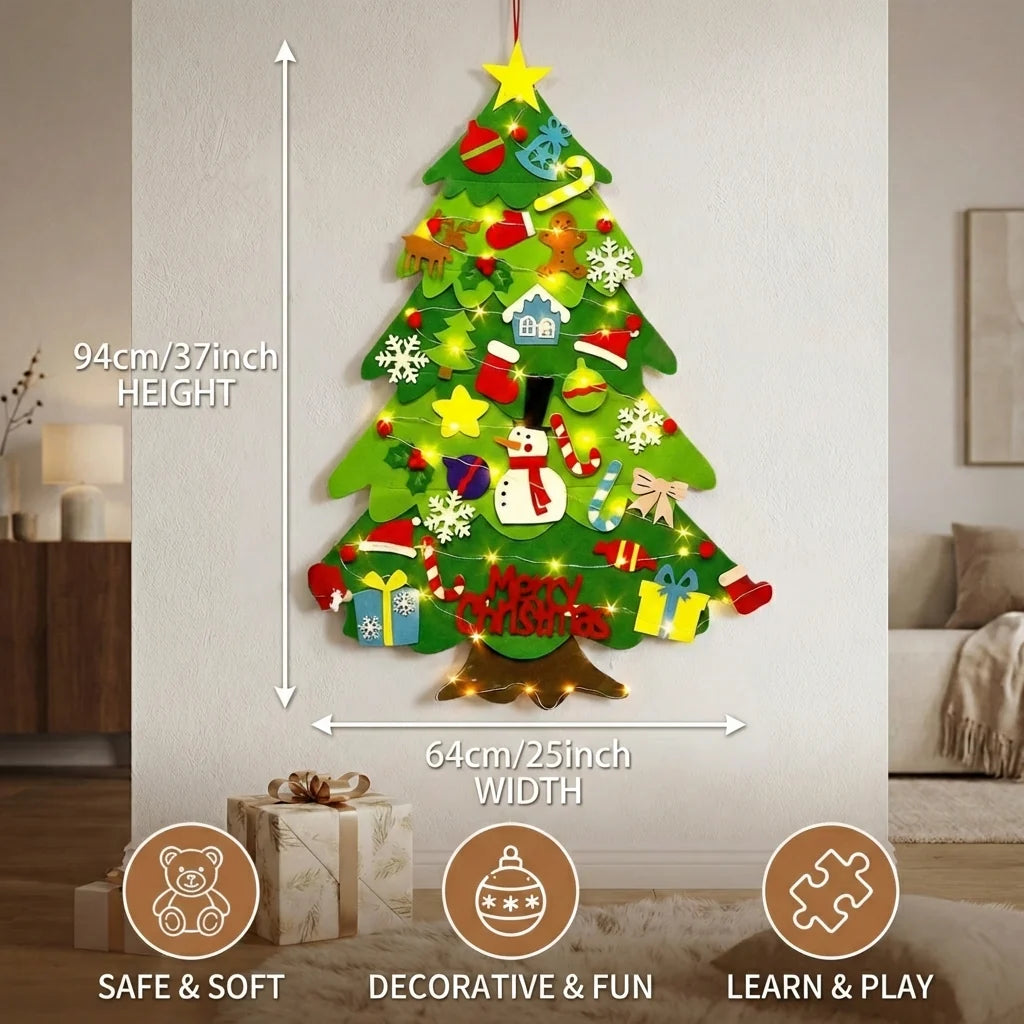 Kids Felt Christmas Tree Removable Ornaments Wall Hanging
