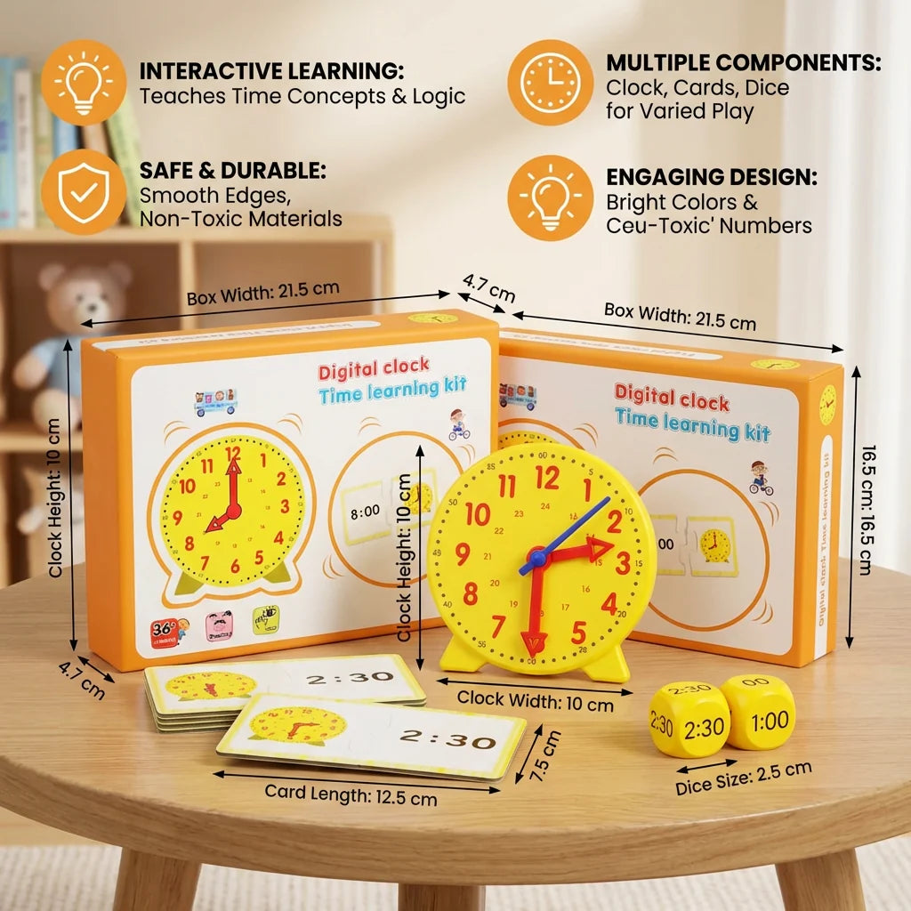 Kids Learning Clock Movable Hands & Dice Game