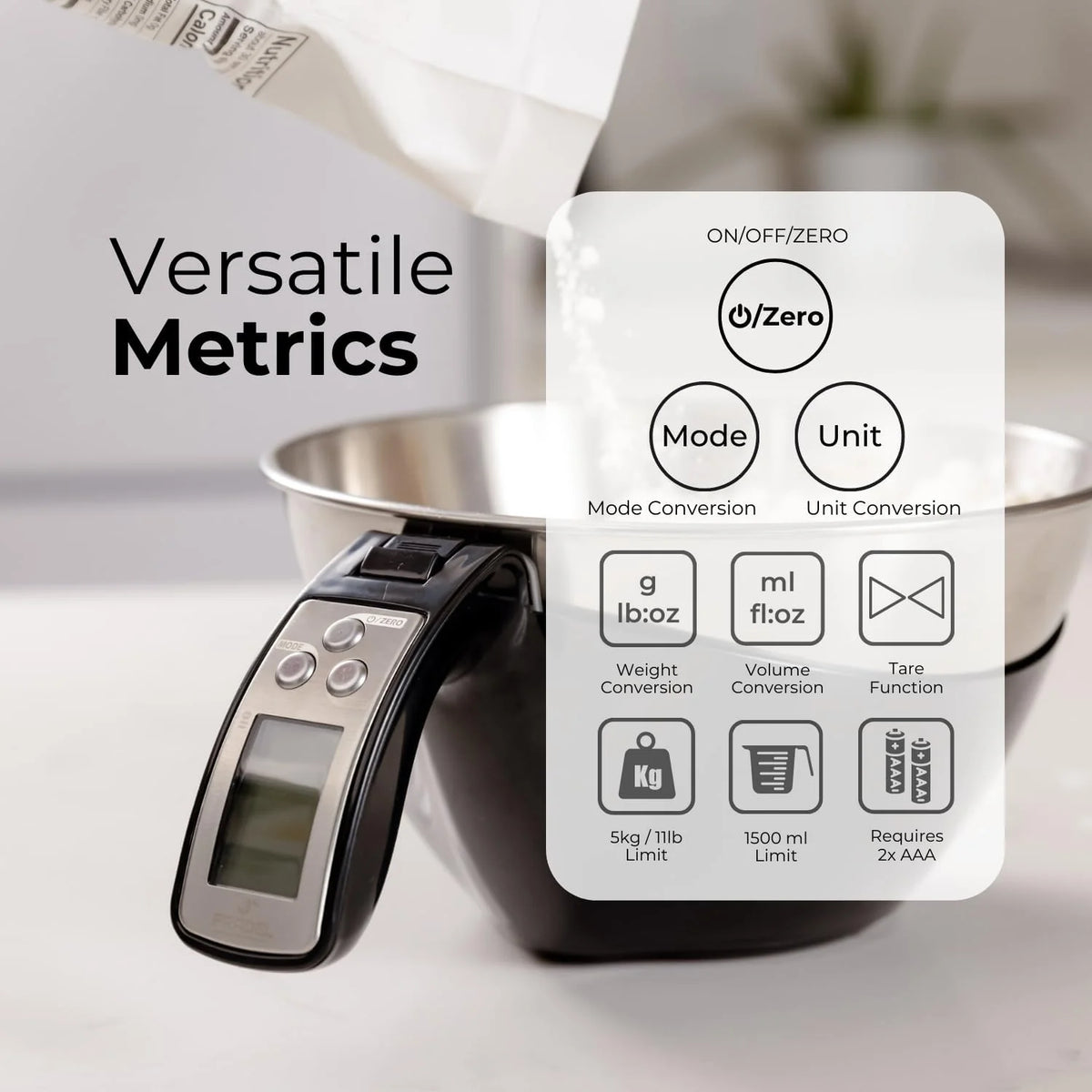 Kitchen Scale Removable Stainless Steel Bowl Backlit Display