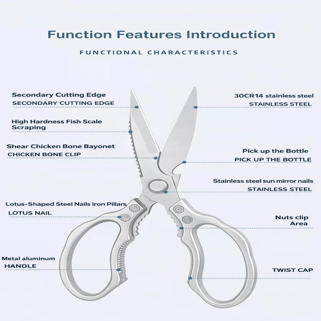 Kitchen Scissors Stainless Steel Ergonomic Handle, Multi-Purpose Cutting