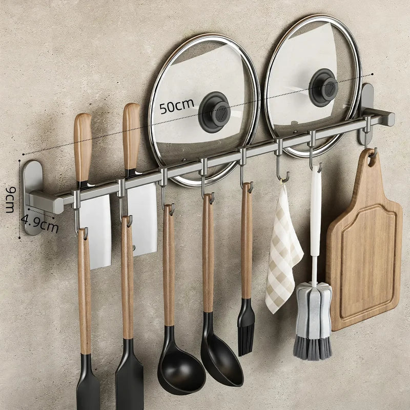 Kitchen Utensil Hook Rail Stainless Steel No-Drill Mount