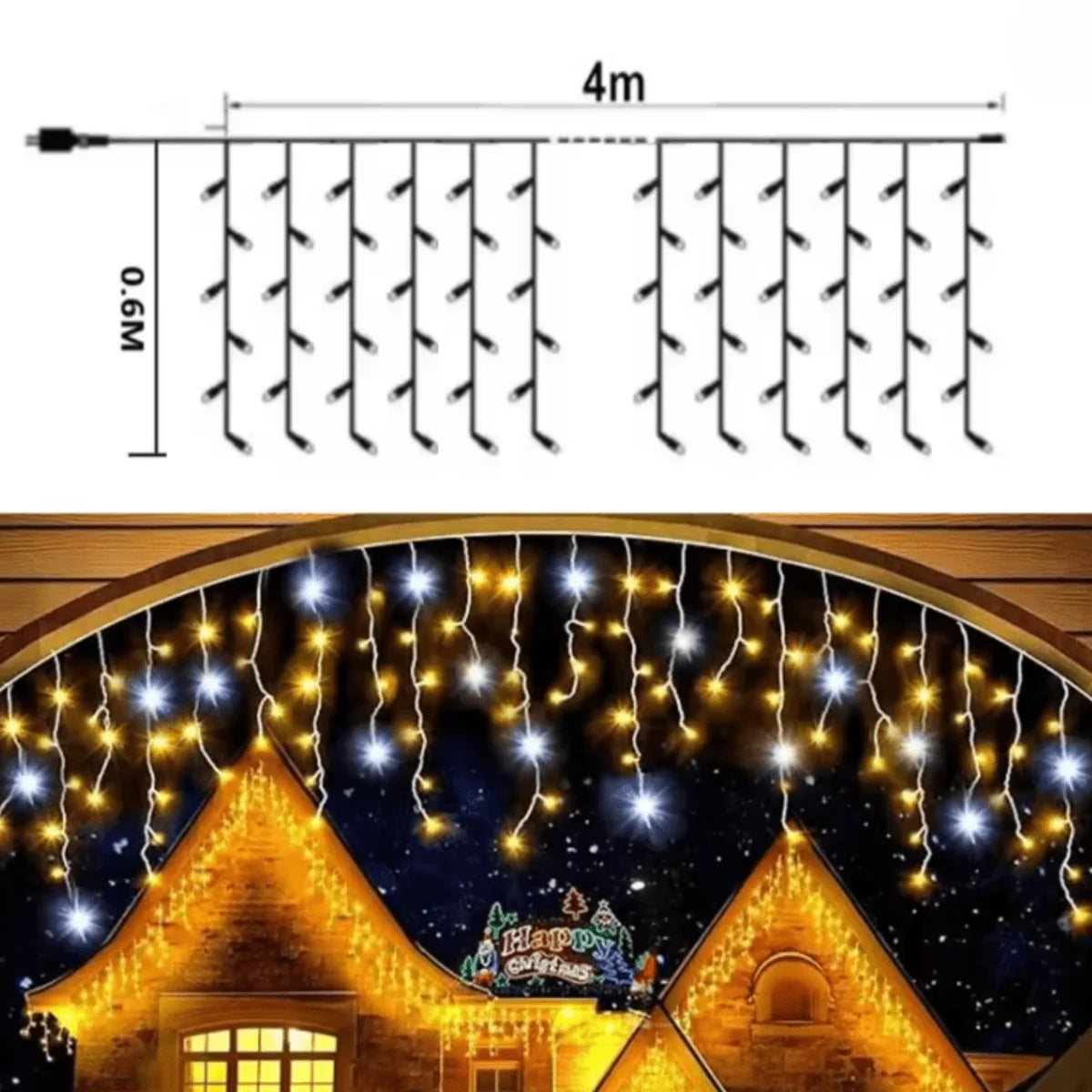 LED Curtain Lights Weather-Resistant 96 Bright White LEDs