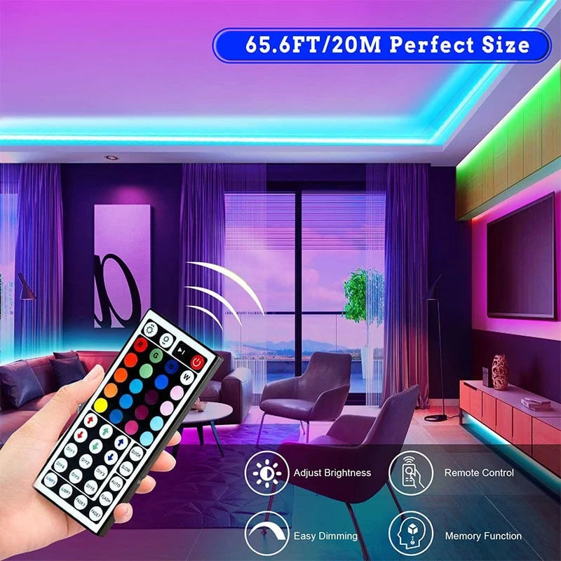 LED Strip Lights RGB Color-Changing Cuttable With Remote Control