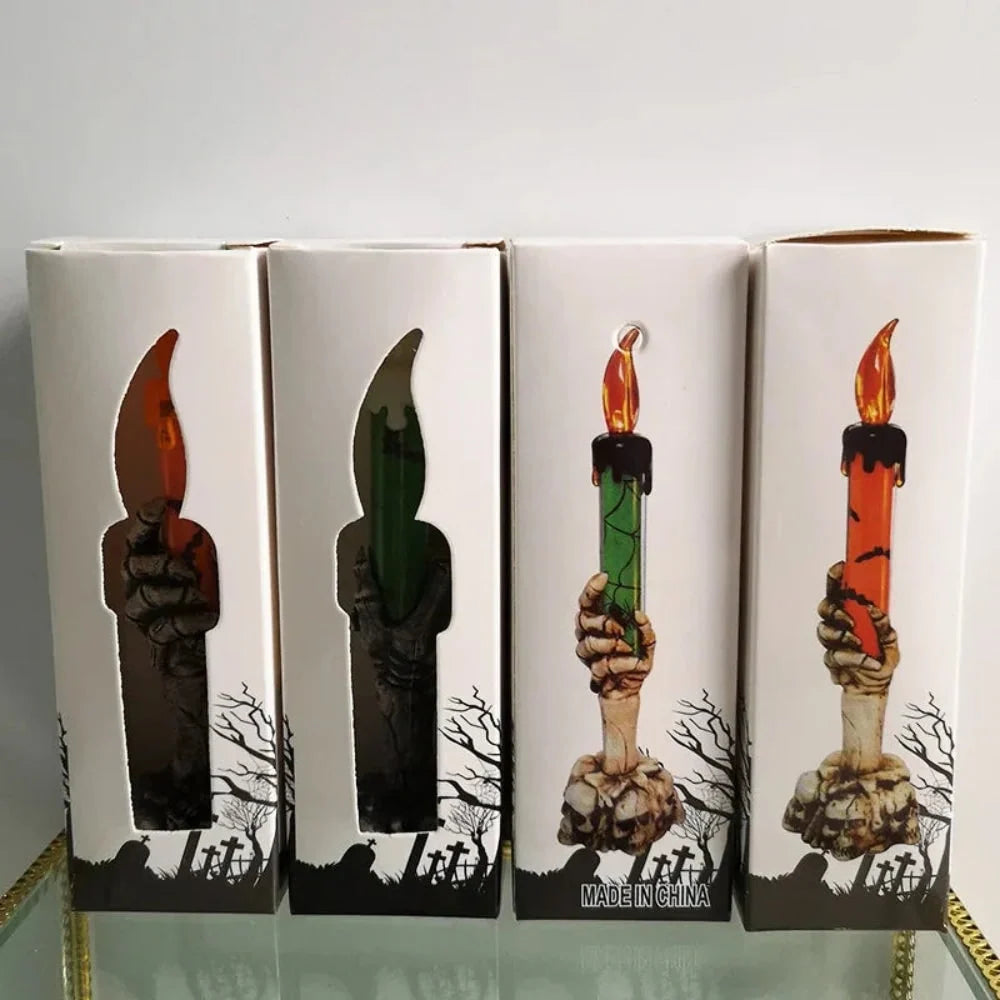 LED Taper Candle Skeleton Hand Holder Flameless Battery-Operated