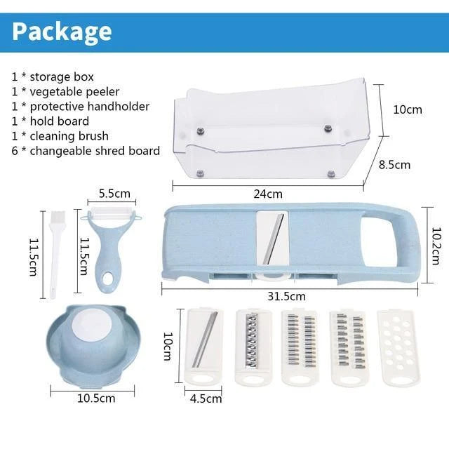 Mandoline Slicer 6 Interchangeable Stainless Steel Blades & Hand Guard