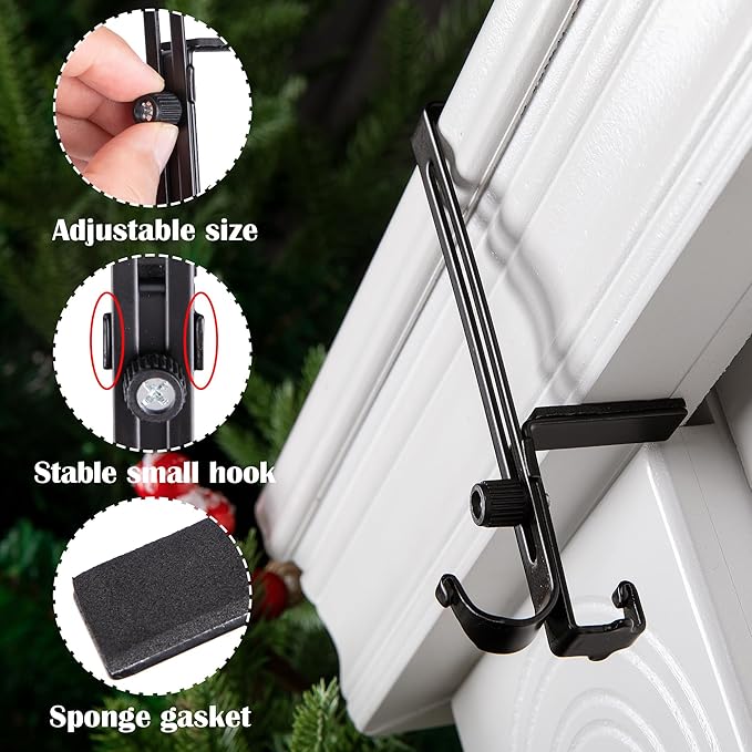 Mantel Stocking Hanger Cantilever Grip & Dual Hooks Adjustable Fit