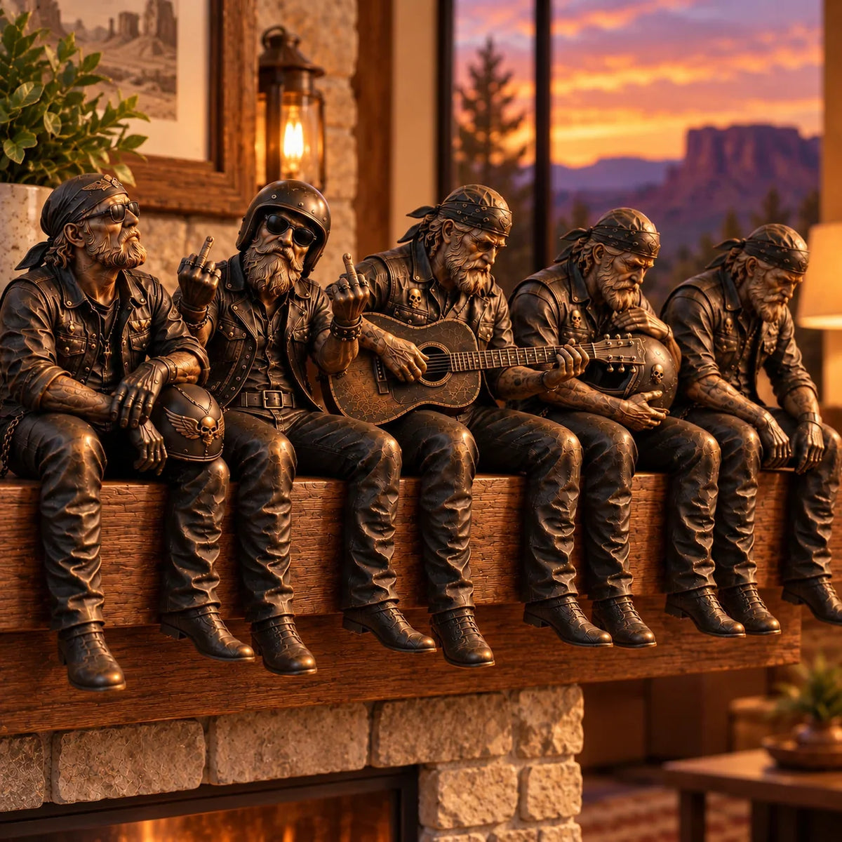 Motorcycle Rider Figurine Rustic Shelf Decor