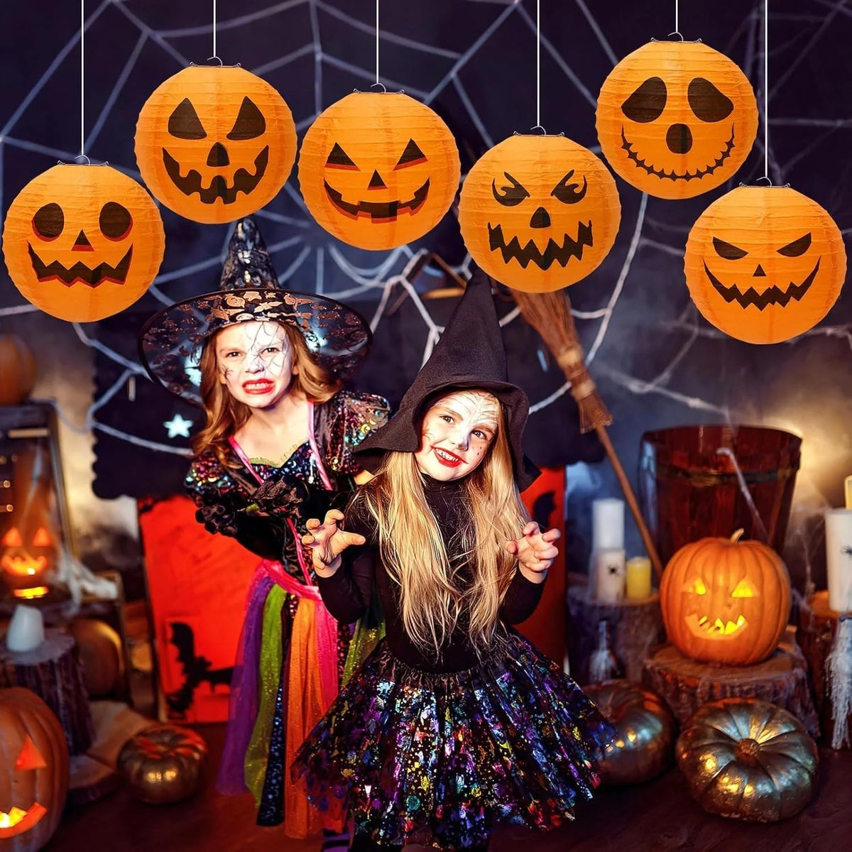 Paper Lanterns Jack-O'-Lantern Faces Set of 12