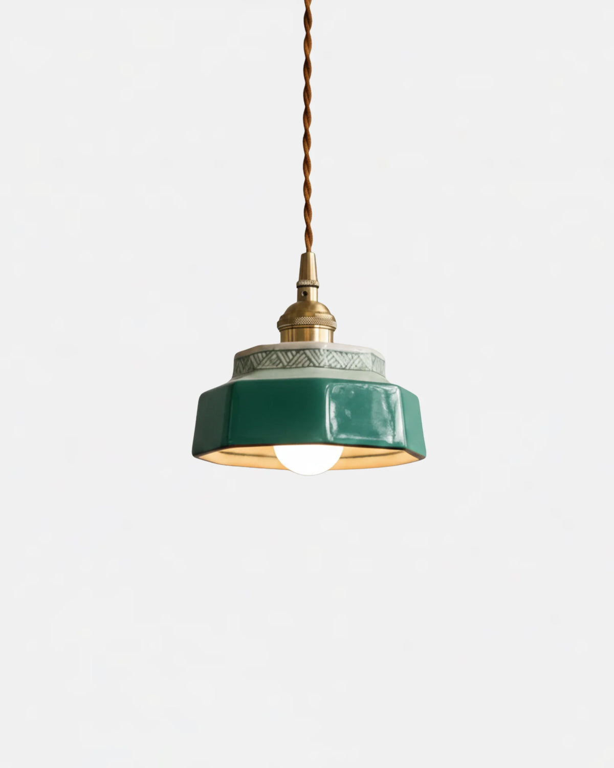 Pendant Light Glazed Ceramic Brass Details Adjustable Cable