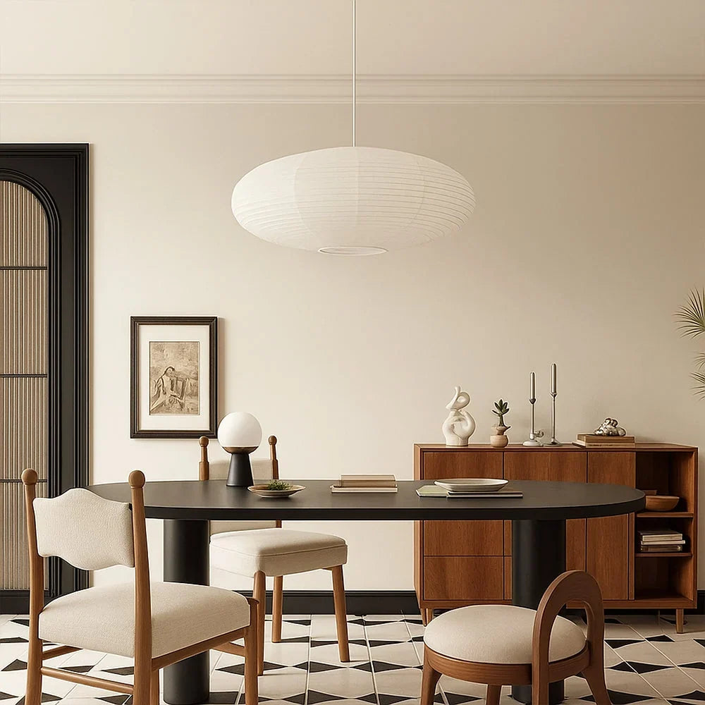 Pendant Light Handmade Cotton Paper Shade Adjustable Height