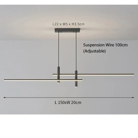 Pendant Light Linear Black Integrated LED Adjustable Dimmable With Remote Control