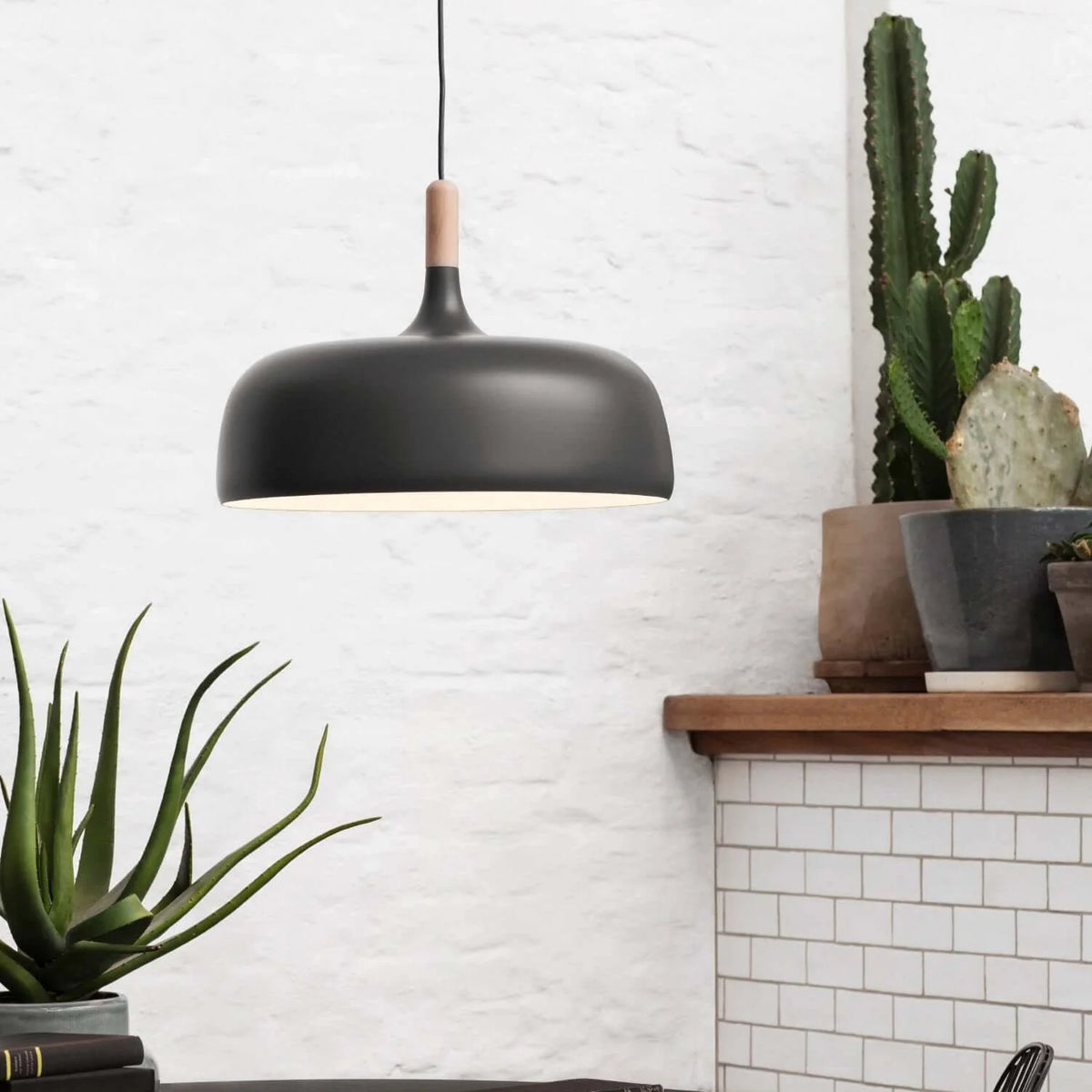 Pendant Light Zinc Alloy Shade Solid Wood Cap Adjustable Cord
