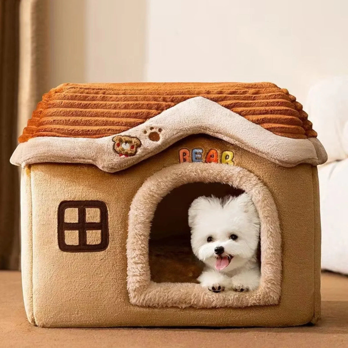 Pet Bed Plush Padded Raised Edges Removable Washable Cover