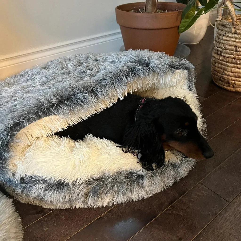 Pet Cave Bed Half-Covered Plush Lining