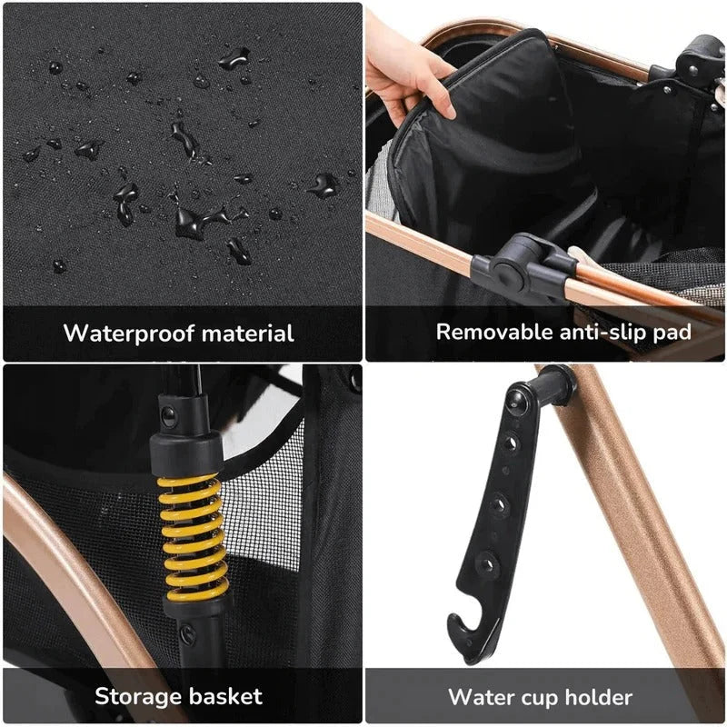 Pet Stroller Foldable Detachable Carrier 88 Lb Capacity