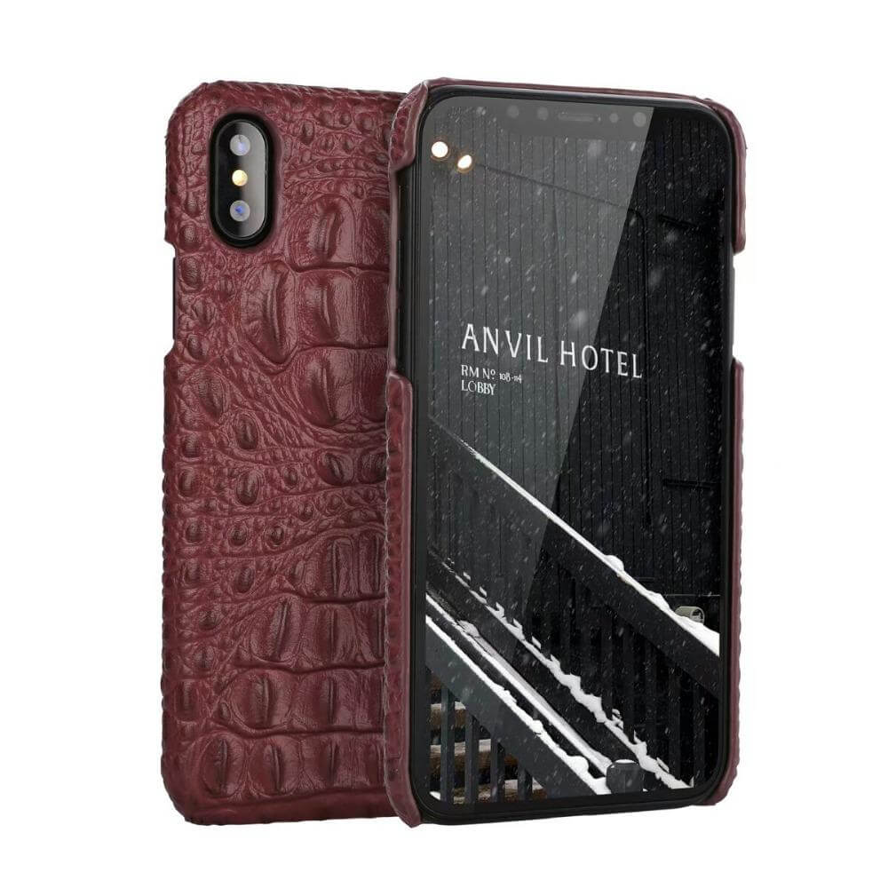 Phone Case Genuine Leather 3D Crocodile Pattern iPhone Compatible