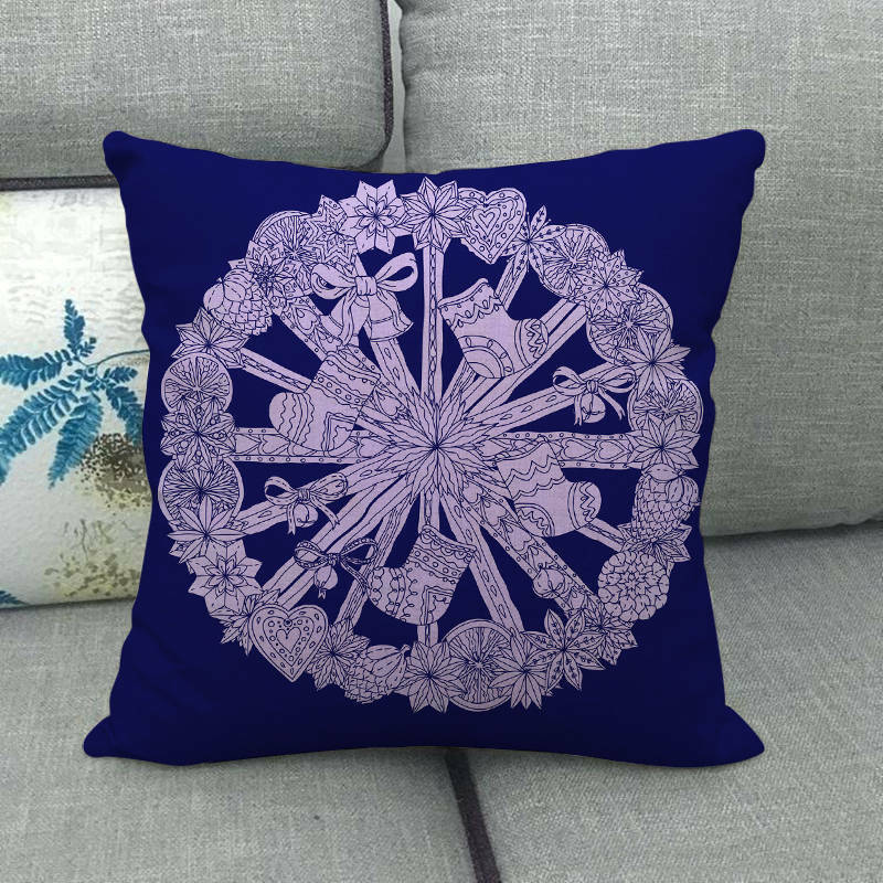 Pillow Cover Cotton Linen Christmas Print Stain-Resistant Hidden Zipper