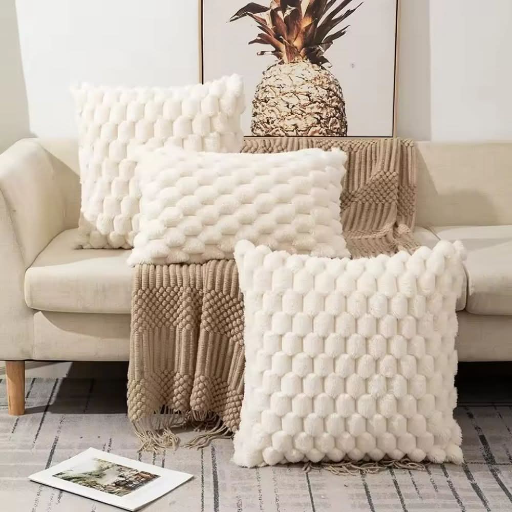 Pillow Cover Plush 3D Grid Texture Machine Washable