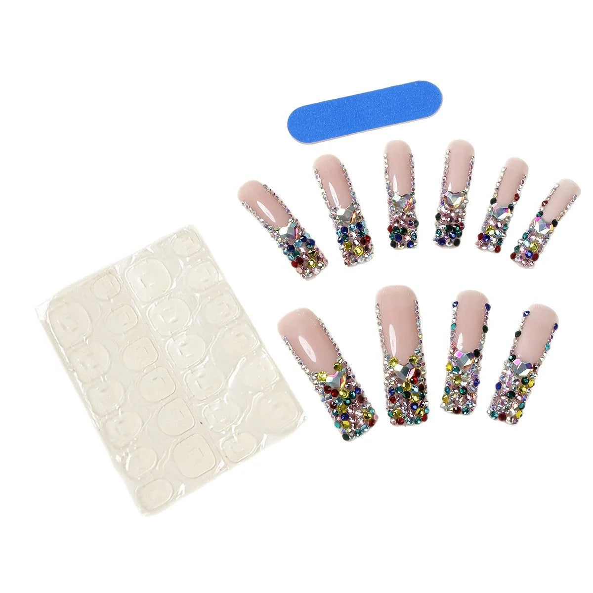 Press-On Nails 3D Design Sparkling Gem Accents Easy Application